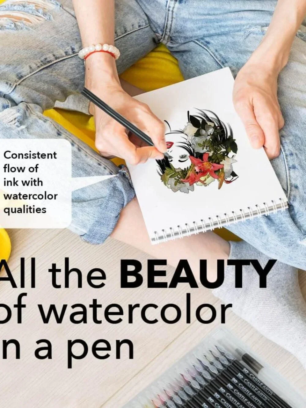 NEW 24 Castle Art Supplies Watercolor Brush Pens Set 24 Colors Flexible Nylon